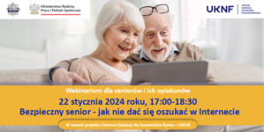Webinarium dla seniorów i ich opiekunów - para seniorów przed laptopem