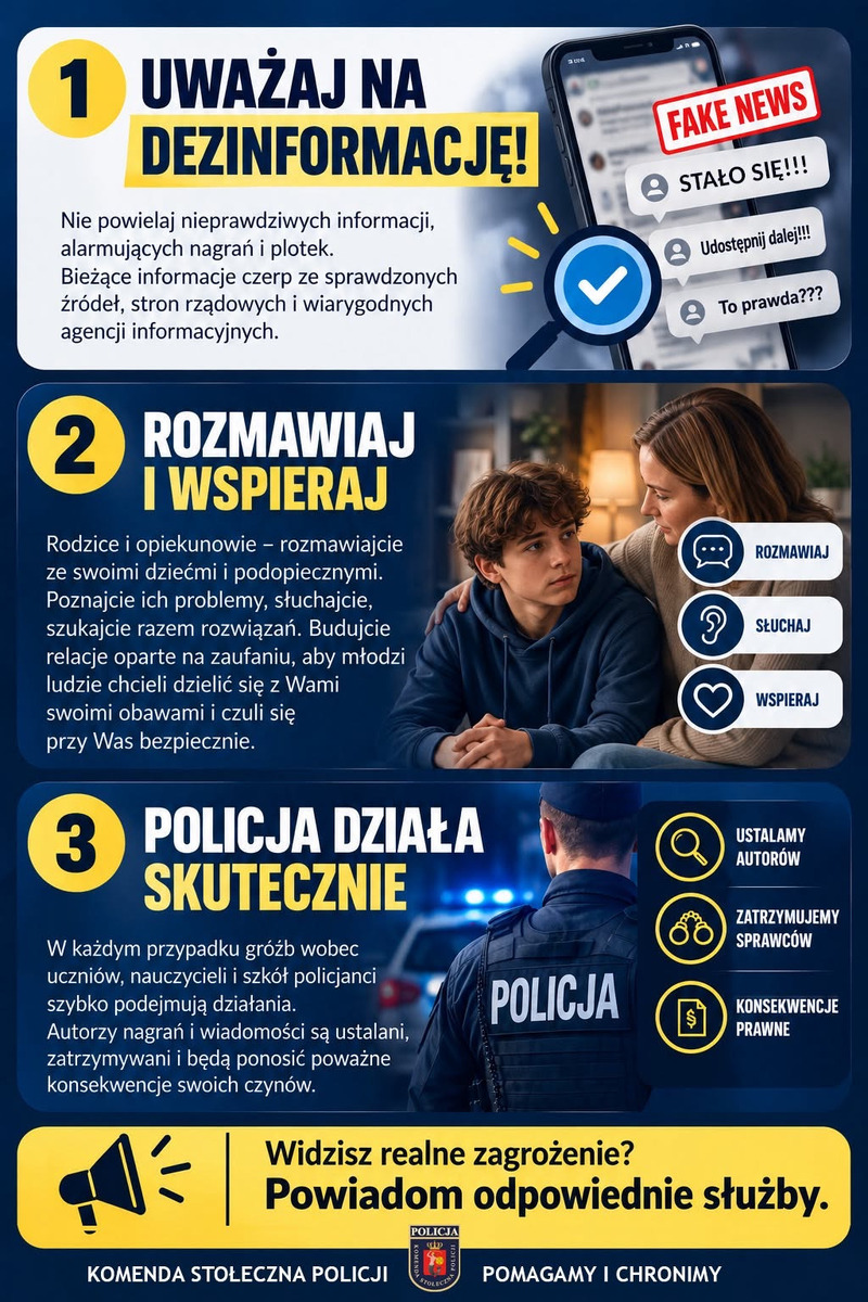 Policja zwalcza internetowe groźby w Warszawie i okolicach