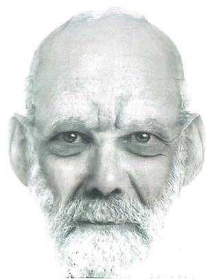 Zdjęcie przedstawia szary szkic z wizerunkiem mężczyzny patrzącego na wprost. Mężczyzna ten ma białą brodę i wąsy.