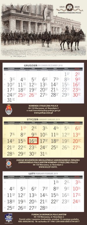 Kalendarze na rok 2019 - kalendarz trójdzielny